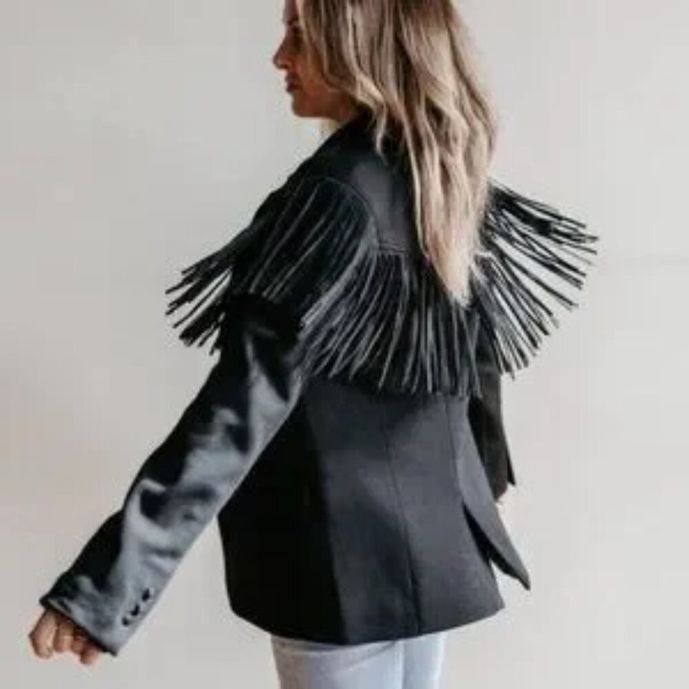 BLANK NYC Fringe Trim Ponte Blazer in Show Stopper NWT Size XS